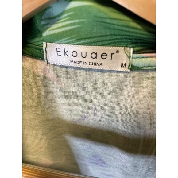 Ekouaer Green Pink Palm Tree Tropical Pullover Half Sleeve Night Gown Shirt Sz M - Picture 5 of 6